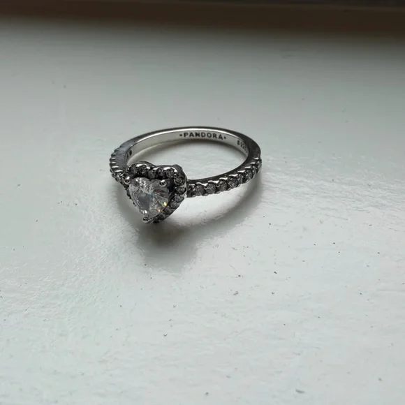 Pandora Silver Heart Ring with Clear Stones - Picture 3 of 4